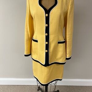 Escada Yellow Blazer and Skirt with Black and White Trim